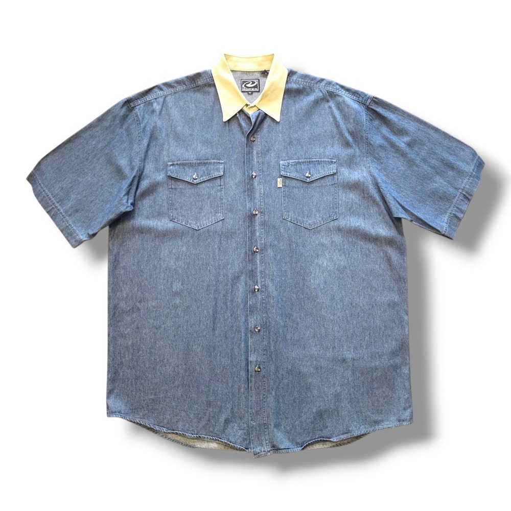 Roper Mens XL Blue Short Sleeve Western Button Up Contrast Collar